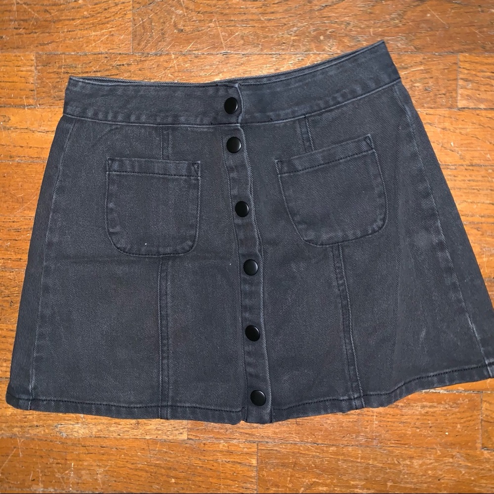 Black denim button down skirt
